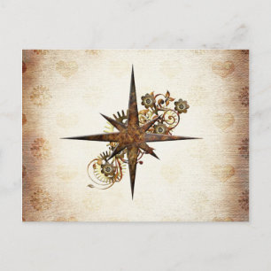 Steampunk Compass Star Postcard