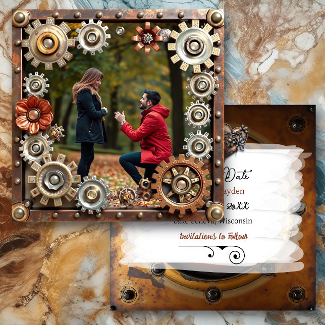 Steampunk Copper Floral Personalised Wedding Save The Date (Creator Uploaded)