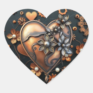 Steampunk Copper Metal Gears and Heart Sticker