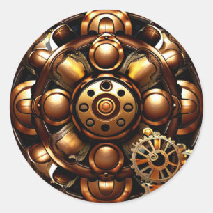 Steampunk Copper Metal Gears Copper  Classic Round Sticker