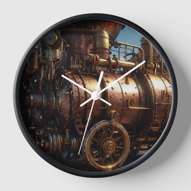 Steampunk Copper Steam Train Clock (Front)