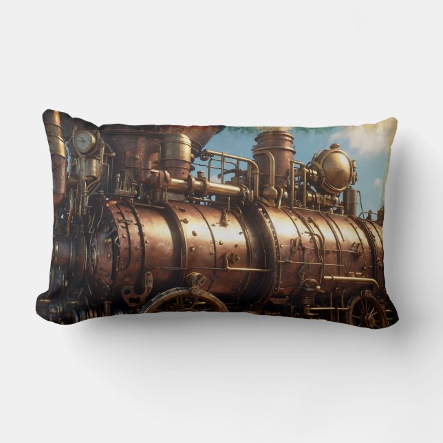 Steampunk Copper Steam Train Lumbar Cushion (Front)