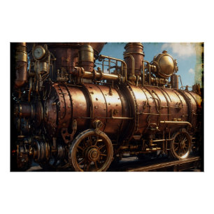 Steampunk Copper Steam Train Poster