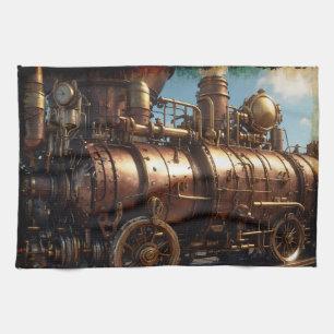Steampunk Copper Steam Train Tea Towel