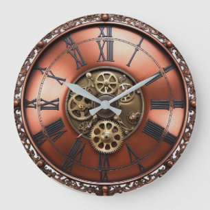 Steampunk Copper Time Face Large Clock