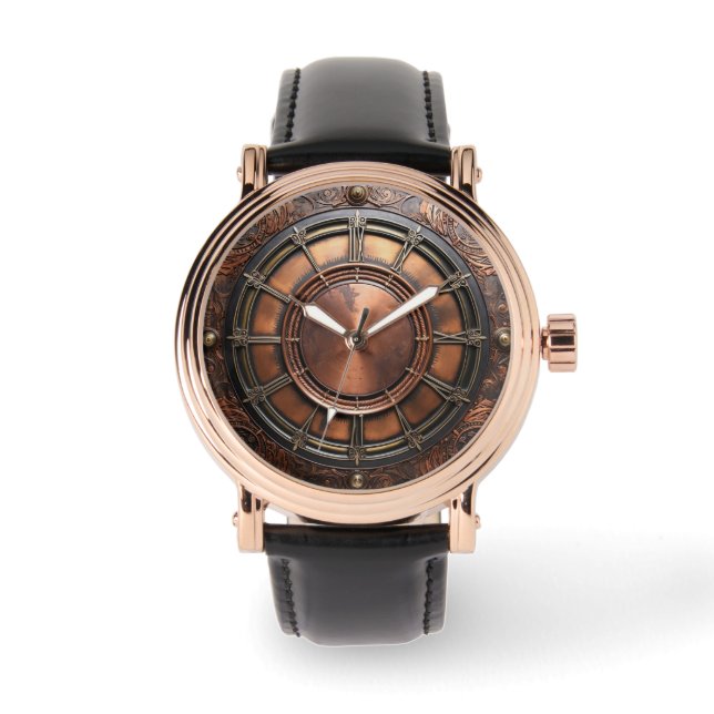Steampunk Copper Time Face Watch (Front)