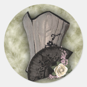 Steampunk Corset and Fan Goth Wedding Classic Round Sticker