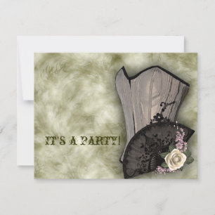 Steampunk Corset and Fan Goth Wedding Invitation