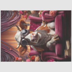 Steampunk Cow Pink Chair Vintage Decoupage Tissue Paper