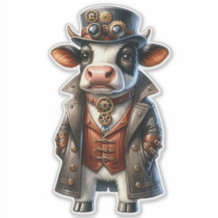 Steampunk Cow Transparent Sticker