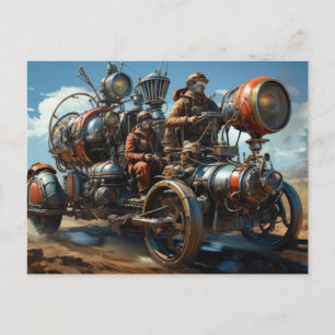 Steampunk Cross Country Car Race Postcard