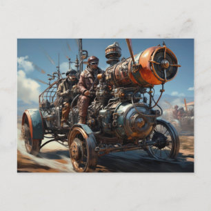 Steampunk Cross Country Car Race Postcard