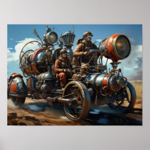 Steampunk Cross Country Car Race Poster