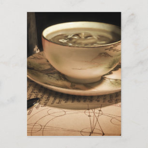 Steampunk Cup of Coffee on Saucer w/ Pocket Watch Postcard