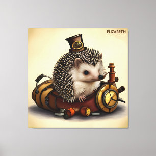 Steampunk Cute Hedgehog Rusty Fantasy Vintage Canvas Print