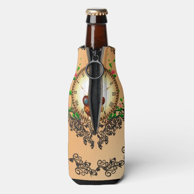 Steampunk , cute owl bottle cooler (Bottle Back)
