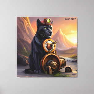 Steampunk Cute Panther Rusty Fantasy Vintage Canvas Print