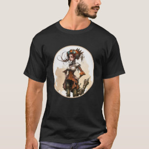 Steampunk Cute Woman Retro Scifi Mechanical Gear C T-Shirt