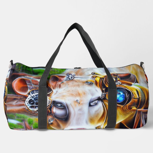 Steampunk Cyber Cow Duffle Bag (Front)