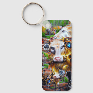 Steampunk Cyber Cow Key Ring