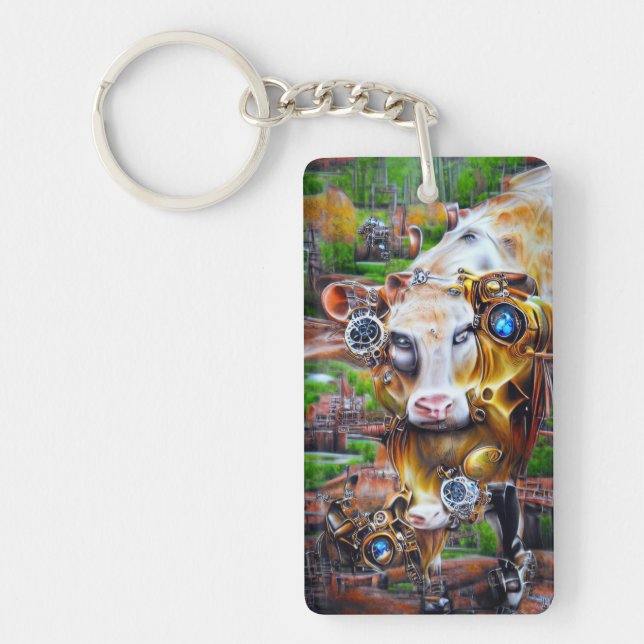 Steampunk Cyber Cow Key Ring (Front)