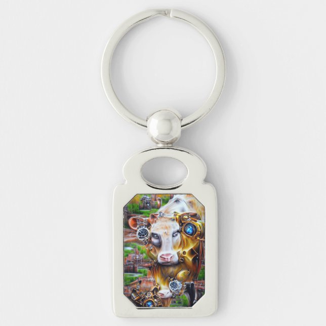 Steampunk Cyber Cow Key Ring (Front)