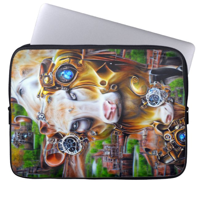 Steampunk Cyber Cow Laptop Sleeve (Front)