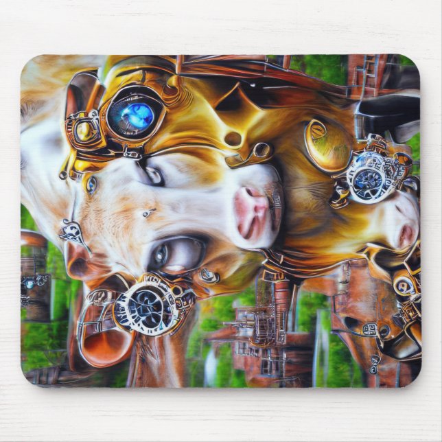Steampunk Cyber Cow Mouse Mat (Front)