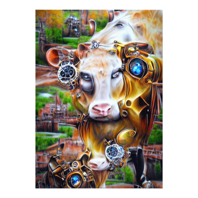 Steampunk Cyber Cow Photo Print (Front)