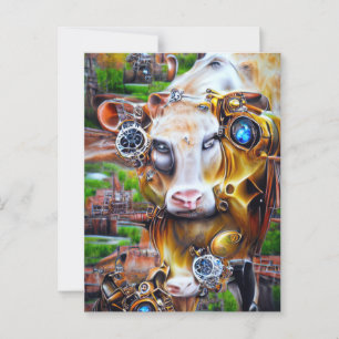 Steampunk Cyber Cow Postcard