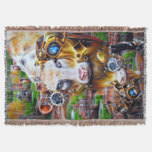 Steampunk Cyber Cow Throw Blanket