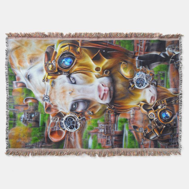 Steampunk Cyber Cow Throw Blanket (Front)