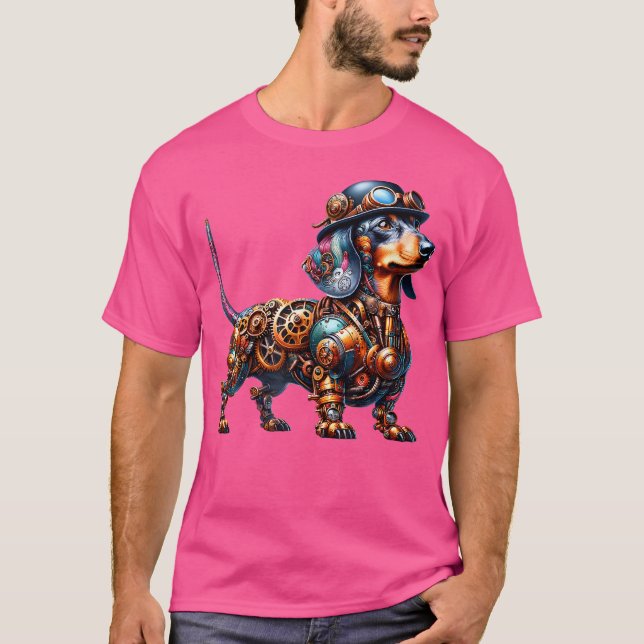 Steampunk Dachshund Lover Fantasy Art T-Shirt (Front)