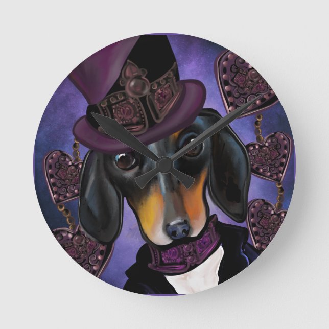 STEAMPUNK DACHSHUND  ROUND CLOCK (Front)