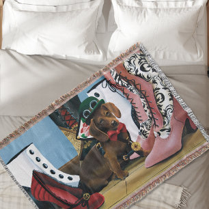 Steampunk Dachshund shoes Boots Victorian Throw Blanket