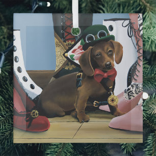Steampunk Dachshund Wiener Dog Victorian Boots Glass Tree Decoration