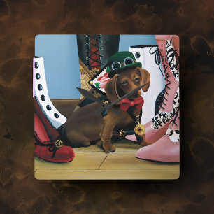 Steampunk Dachshund Wiener Dog Victorian Boots Square Wall Clock