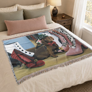 Steampunk Dachshund Wiener Dog Victorian Boots Throw Blanket