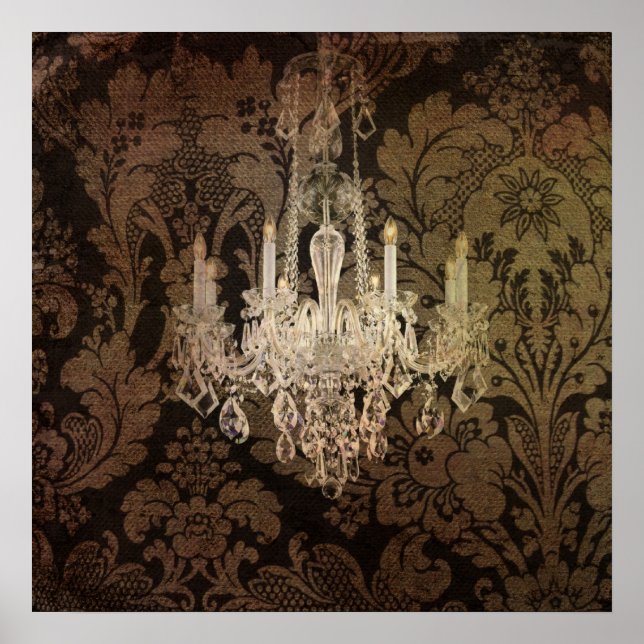 steampunk damask paris vintage chandelier poster (Front)