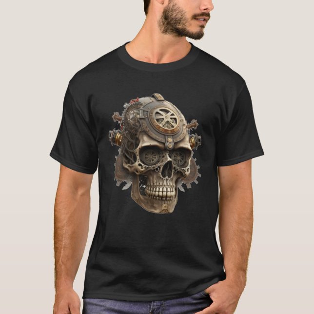 Steampunk Dark Skull Retro Scifi Mechanical Gear C T-Shirt (Front)