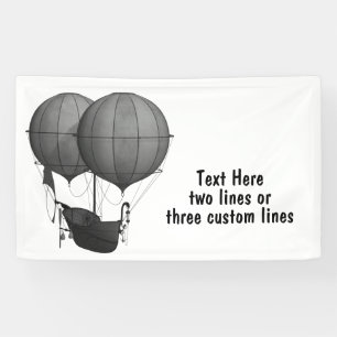 Steampunk Design Black and White Flying Machine Banner
