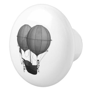 Steampunk Design Black and White Flying Machine Ceramic Knob