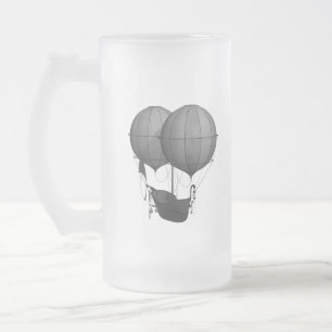 Steampunk Design Black and White Flying Machine Frosted Glass Beer Mug