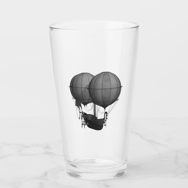 Steampunk Design Black and White Flying Machine Glass (Front)