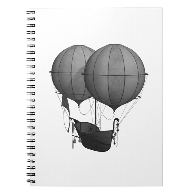 Steampunk Design Black and White Flying Machine Notebook (Front)