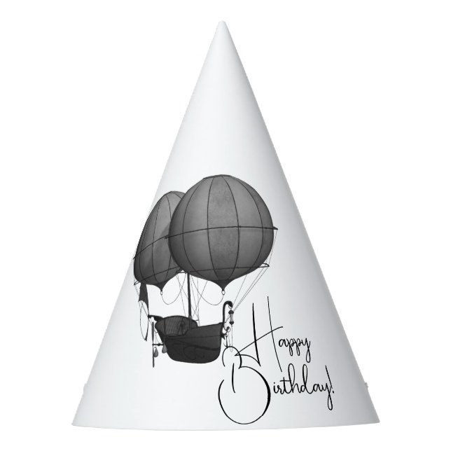 Steampunk Design Black and White Flying Machine Party Hat (Front)