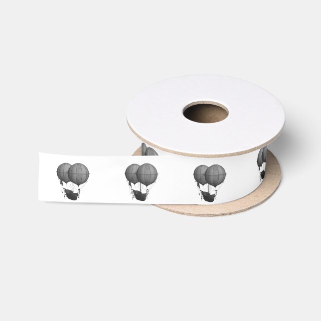 Steampunk Design Black and White Flying Machine Satin Ribbon (Spool)