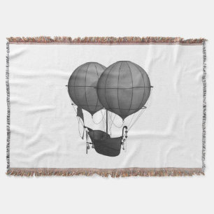Steampunk Design Black and White Flying Machine Throw Blanket
