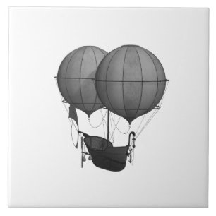 Steampunk Design Black and White Flying Machine Tile