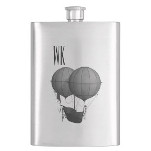 Steampunk Design Black and White Monogram Hip Flask